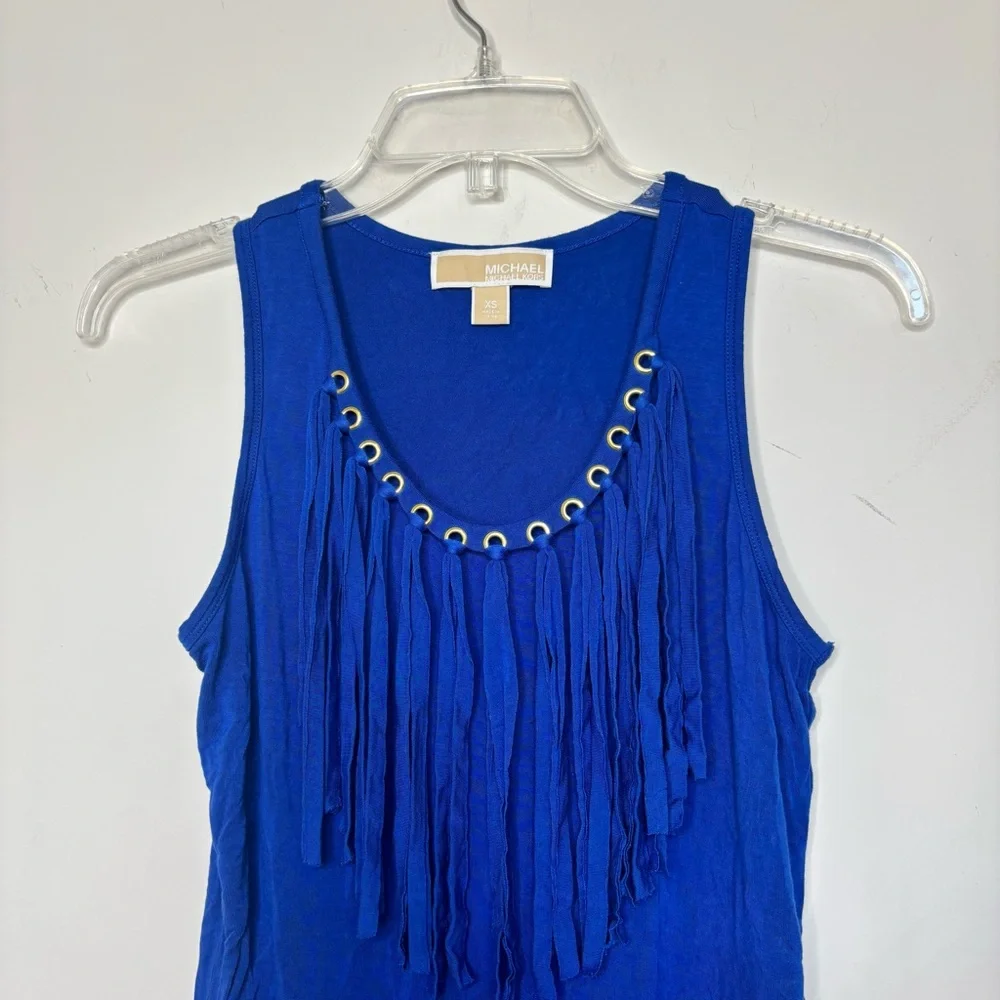 BN5 Michael Kors Boho‎ Western Fringe Viscose Royal Blue Jersey Women XS